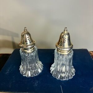Vintage Glass Salt and Pepper Shakers with Silver Tops